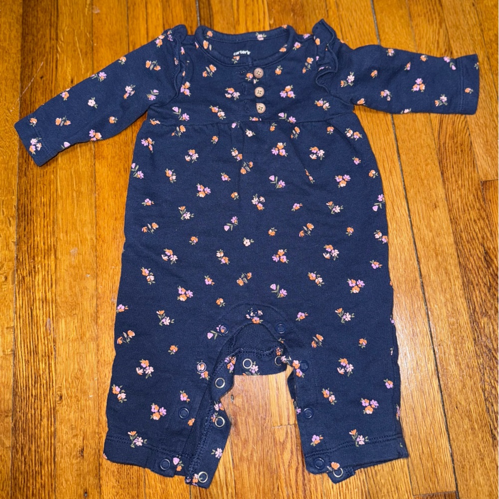 Floral Navy Baby Romper